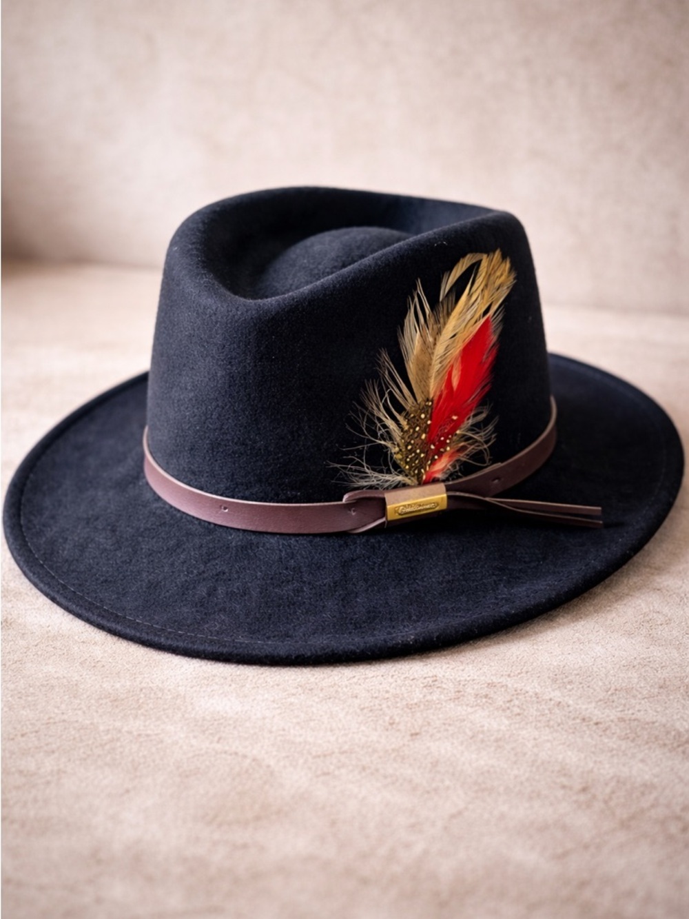Biltmore Wool Fedora Black Outback Hat Feather Band Western